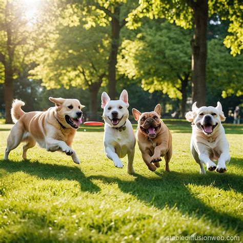 Vibrant Scene of Dogs Playing in a Spacious Park | Stable Diffusion Online