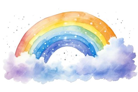 Premium Vector | Rainbow in the clouds with water drops