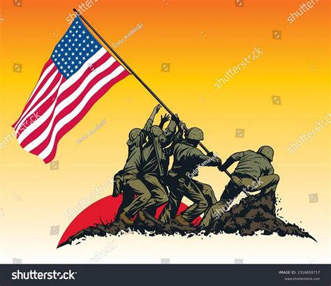 Iwo Jima Flag Raising Vector Iwo Jima, Japan: July 8, 1946 World War