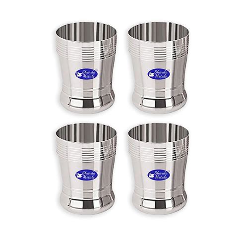 Sharda Metals Stainless Steel Heavy Gauge Glass Set of 4 Pcs for Water ...
