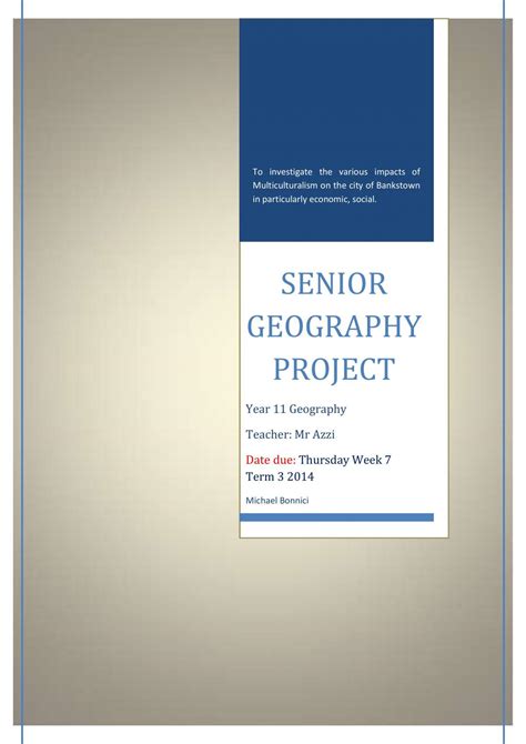Senior Geography Project | Geography - Year 11 HSC | Thinkswap