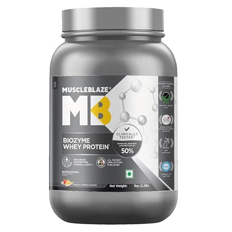 MuscleBlaze Biozyme Whey Protein, Blend of Whey Isolate & Concentrate ...
