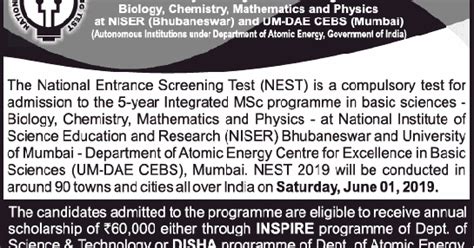 NEST 2019 | National Entrance Screening Test for Integrated MSc Program ...