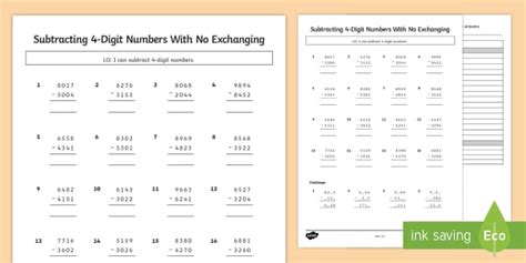 Subtracting 4 Digit Numbers With No Exchanging