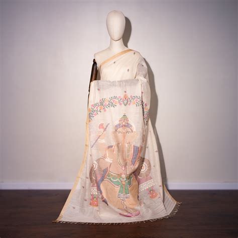 The Divine Loom - Handwoven Lord Ganesha in Pure Resham-Cotton Blend ...