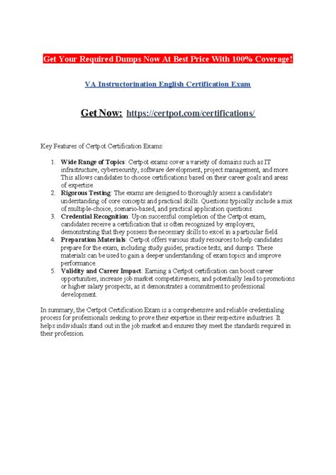 VA Instructorination English Certification Exam - Get Your Required ...