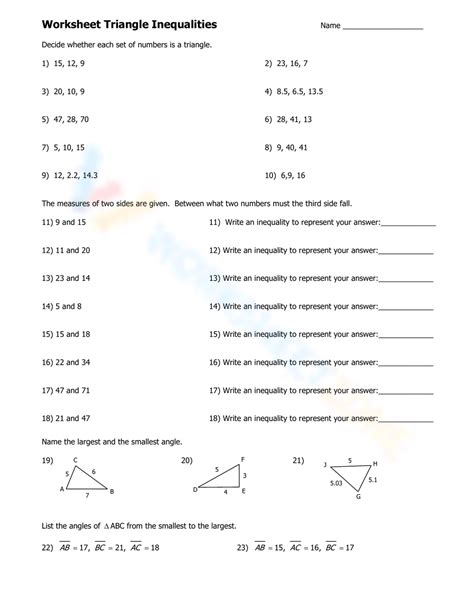 Image result for Triangle Inequality Theorem Worksheet