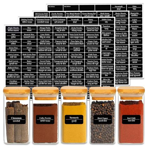 GLUN Pack of 264 Pcs Printed Label Stickers for Kitchen Jars ...