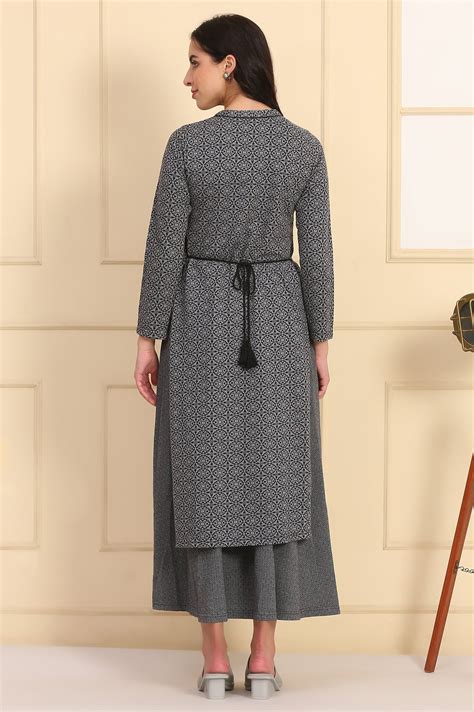 Buy Grey Geometric Printed Yarn Dyed A-line Winter Dress Online for ...