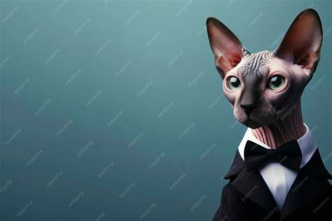 Premium Photo | Sphynx cat wearing tuxedo on color background ai generative