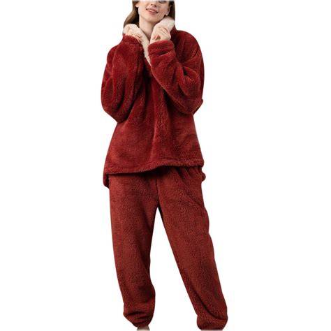 Women's Fuzzy Pajama Sets 2 Piece Pjs Cozy Fleece Fluffy Oversized ...