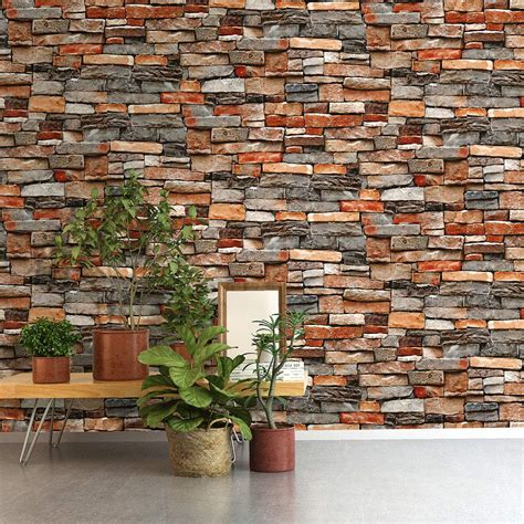 Stone Peel and Stick Wallpaper Rock Wallpaper-Stacked Stone Wallpaper ...