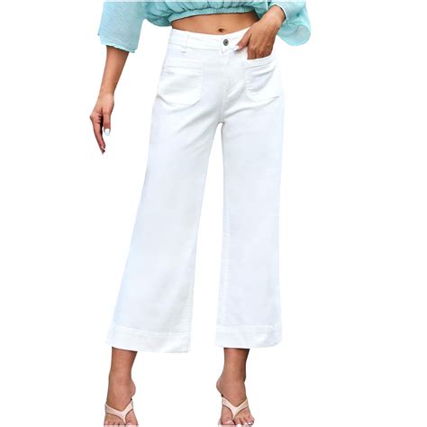 APEXFWDT Wide Leg Jeans for Women High Waisted Stretchy Denim Capri ...