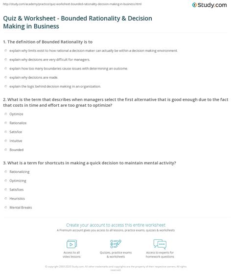 Quiz & Worksheet - Bounded Rationality & Decision Making in Business ...