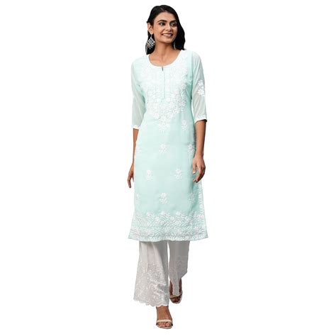 RATAN Women's Georgette Straight Lucknowi Chikankari Ethinic Wear ...