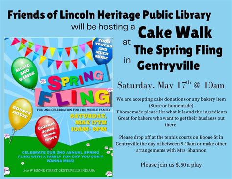 Cake Walk-Gentryville Spring Fling , 240 W Boone St, Gentryville, IN ...
