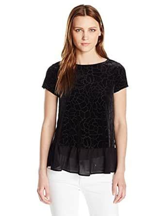 Adrianna Papell Women's Patterned Stretch Velvet Short Sleeve Peplum ...