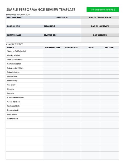 Basic Performance Review Template 的图像结果