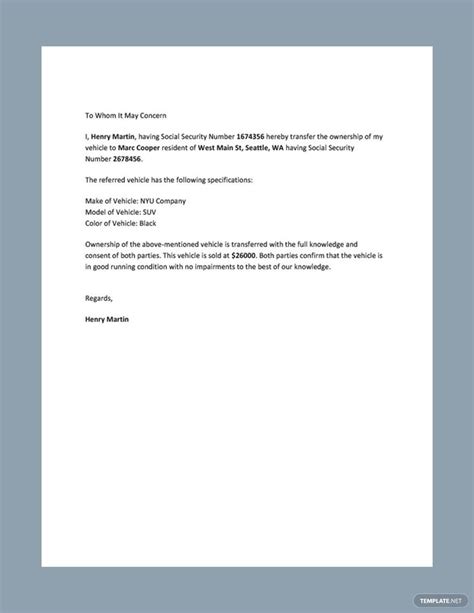 Image result for Vehicle Transfer Request Letter Format