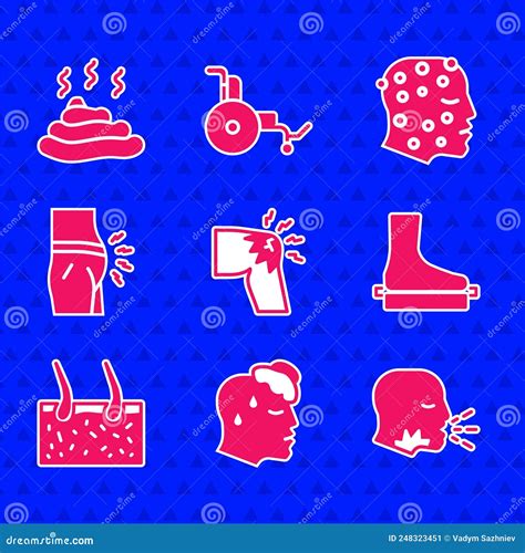 Set Joint Pain, Knee Pain, High Human Body Temperature, Man Coughing, Flat Foot, Hair Covering ...