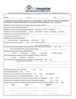Fillable Online CARE Emergency Patient History Form Fax Email Print ...