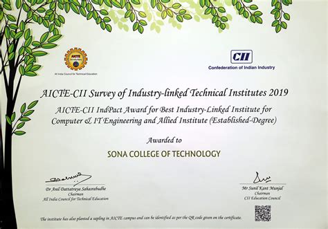 AICTE CII Best Industry Linked Technical Institute Award 2019