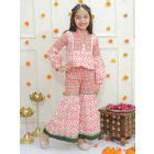 Pink Green Printed Cambric Cotton Sharara Suit - Set of 3