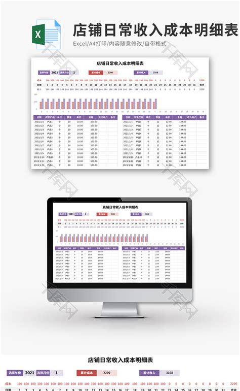 餐饮店月度日常收入支出记账Excel表模板-V5PPT