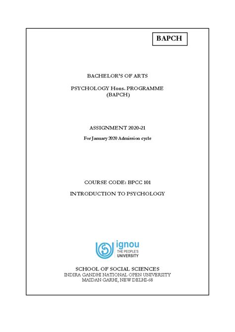 BPCC 101 Introduction to Psychology- English - BAPCH BACHELOR'S OF ARTS ...