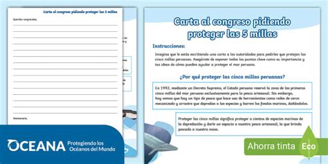 Actividad: Carta al congreso pidiendo proteger las 5 millas