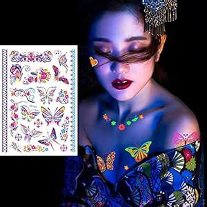 S.A.V.I Neon Temporary Tattoos, Glow UV Neon Body Face Skin Large ...