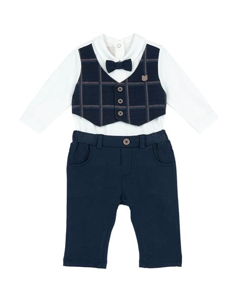 Chicco White & Navy Blue 3 Pc Bodysuit Set-Checked-Cotton-For Infants ...