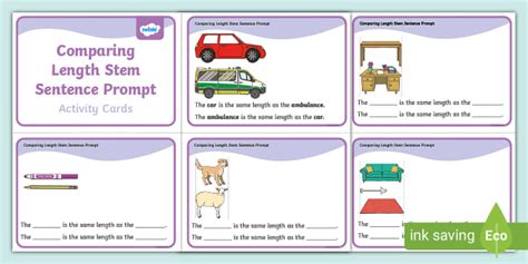 👉 Comparing Length Stem Sentence Prompt Activity Cards