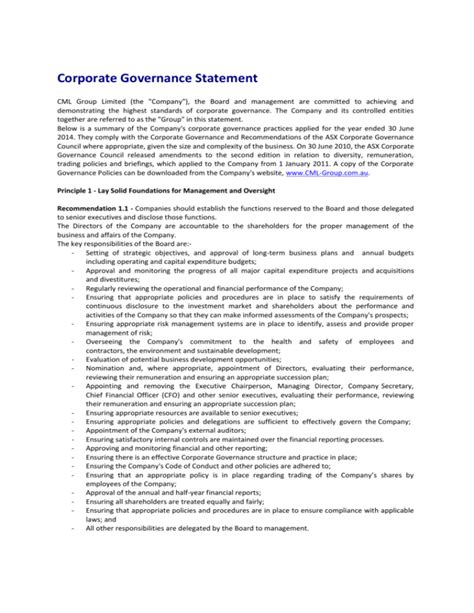 Corporate Governance Statement Example 的图像结果