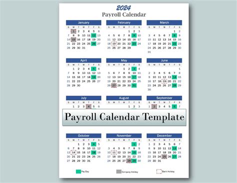 Annual Payroll Calendar Template-excel Download-printable - Etsy