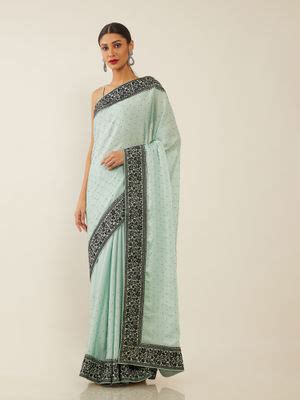 Buy Soch Embellished Green Saree with Unstitched Blouse Online