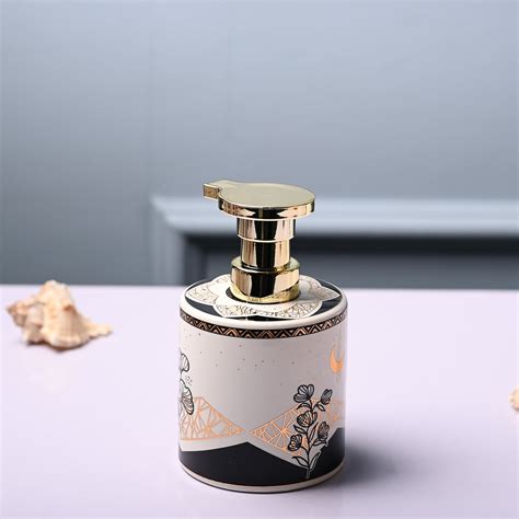 MARKET99 Ceramic Off White Cylindrical Soap Dispenser - Print Design ...
