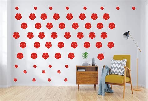 Big and Small Flower Red Color Wall Sticker (80 Pcs) Wall Home Decor ...
