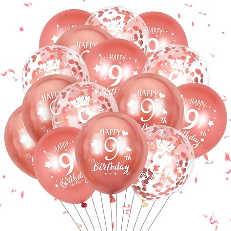 9th Birthday Balloons,15 Pcs Rose Gold Happy 9th Birthday Balloons ...