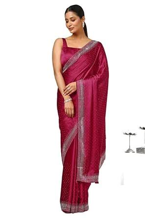 Buy Soch Womens Fuchsia Satin Embellished Saree With Stone Work at ...