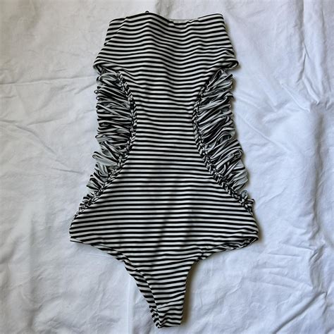 Mikoh swimwear one piece swimsuit - black and white... - Depop