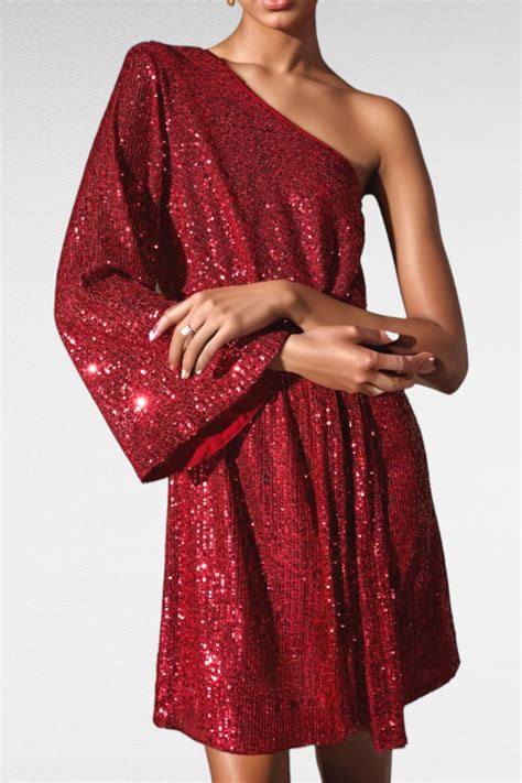 Hire Regina One Shoulder Sequin Dress in Red | Portmans | GlamCorner