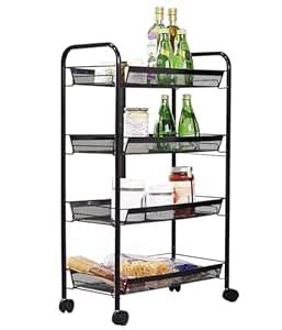 KRISHYAM® Rolling Storage Organizer with Wooden Tabletop, Metal Utility ...