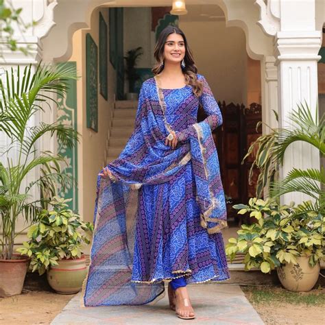 Royal Blue Bandhani Printed Byutify Anarkali Set – Byutify.in