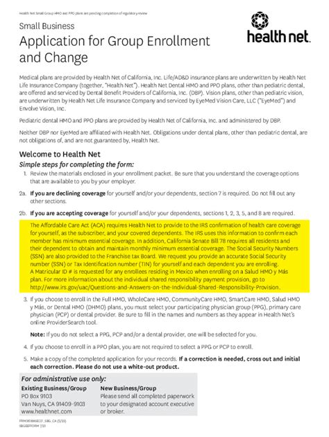 Health Net Small Group Enrollment Form - Blank Fillable Template | Fill ...
