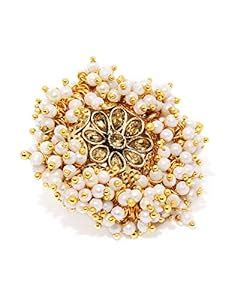 ZAVERI PEARLS Gold Tone Embellished With Pearls Adjustable Finger Ring ...