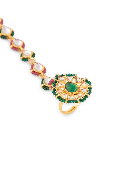 Priyaasi Multi Coloured Gold Plated Kundan Haathphool