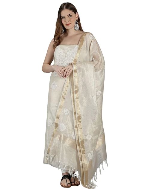 Buy Firgun Beige Lucknowi Chikankari Kota Silk Unstitched Kurta Fabric ...