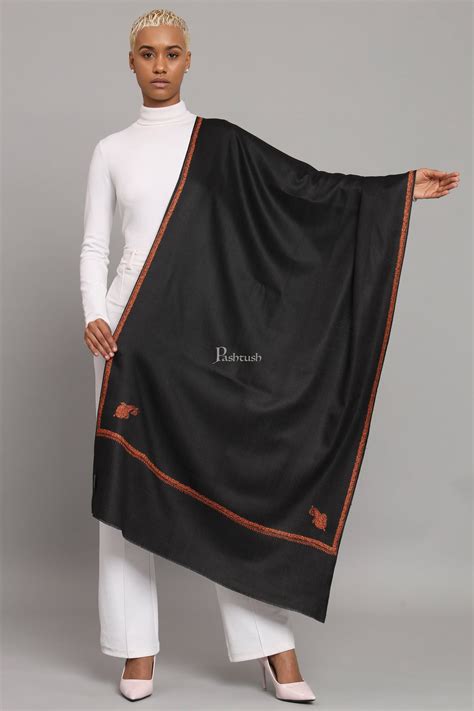 Pashtush Womens Fine Wool Stole, Kashmiri Hand Embroidery, Kingri Desi ...