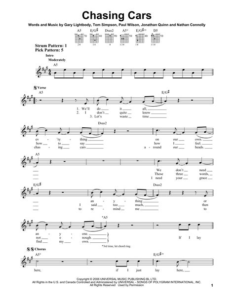 Guitar Chords For Chasing Cars